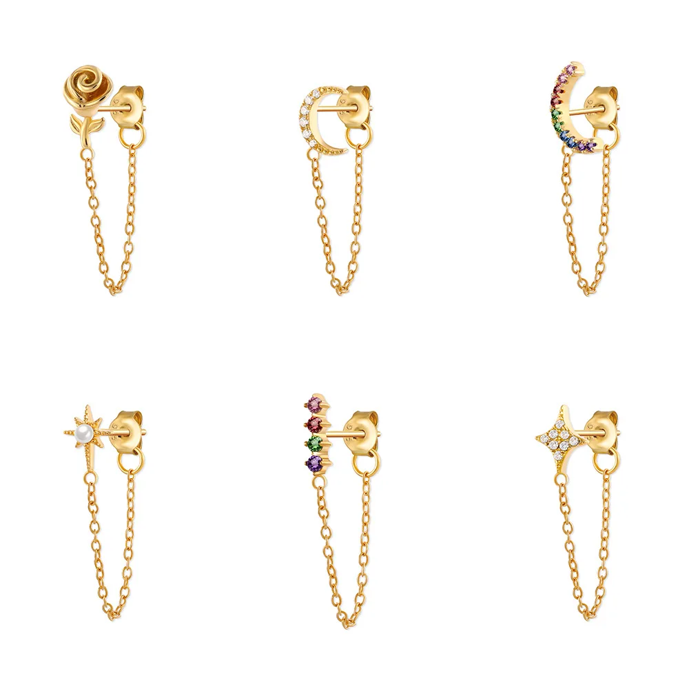 

Fashion Simple S925 Sterling Silver Colorful Diamond Cubic Women Tassel Drop Zircon Stud Earrings Wholesale Tassel Earrings