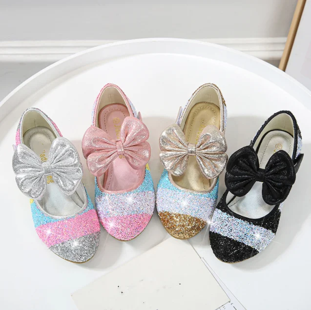 

cy10534a Wholesale new children's big size bow crystal sequin heels shoe girl princess spring summer girls shoes, Many