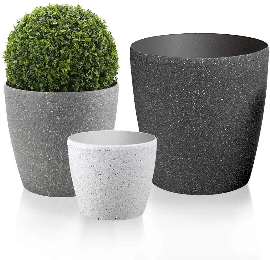 

3PCS Plastic Indoor Outdoor White Sandstone Planter Plastic Flower Pot Set Wholesale