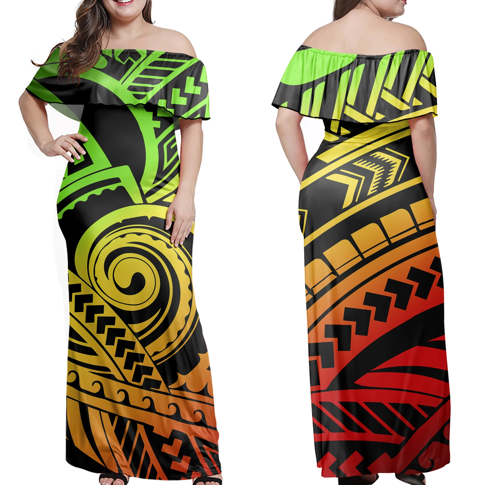

Beach Maxi Dresses Polynesian Samoan Colorful Floral Stripe Printed Evening Plus Size Dresses Maxi Casual Women Long Maxi Dress, Customized color