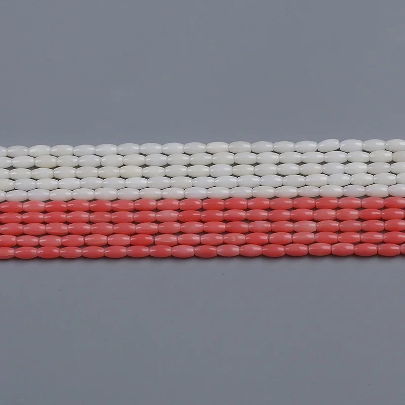 

3*6mm coral rice shape loose gemstone beads strand for coral jewelry making, White,pink