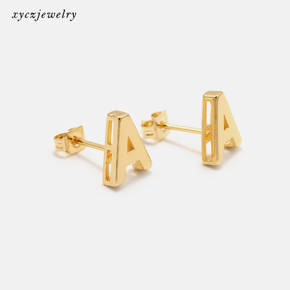 

Newest 26 Letter DIY Stud Earrings Brass Fashion18k gold plated initial earrings, White