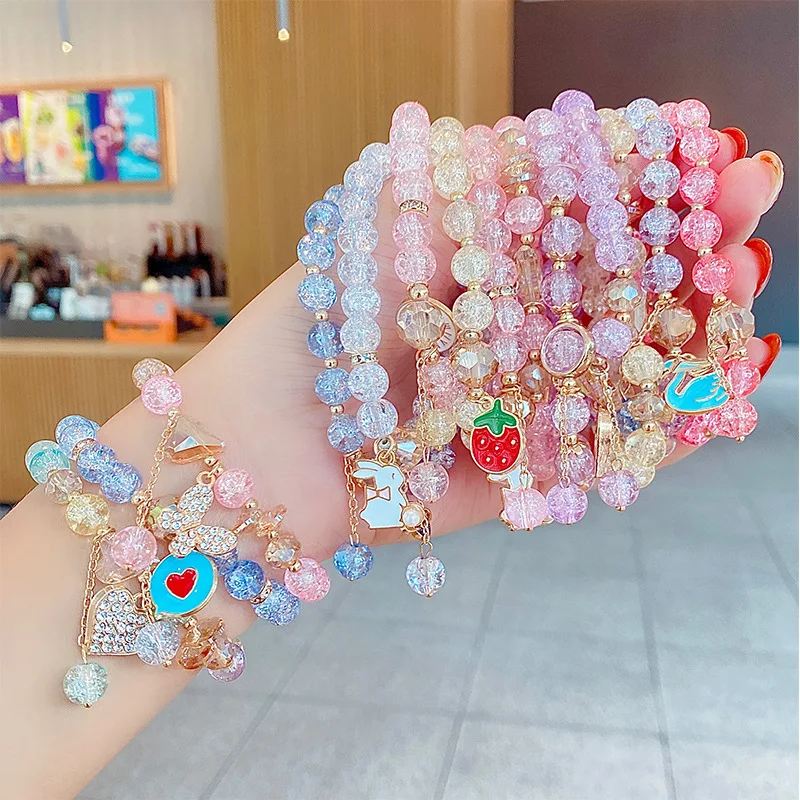 DAIHE Fashion Kids Cute Cartoon Glass Beaded Bracelet Ladies Bangle Pendant Jewelry