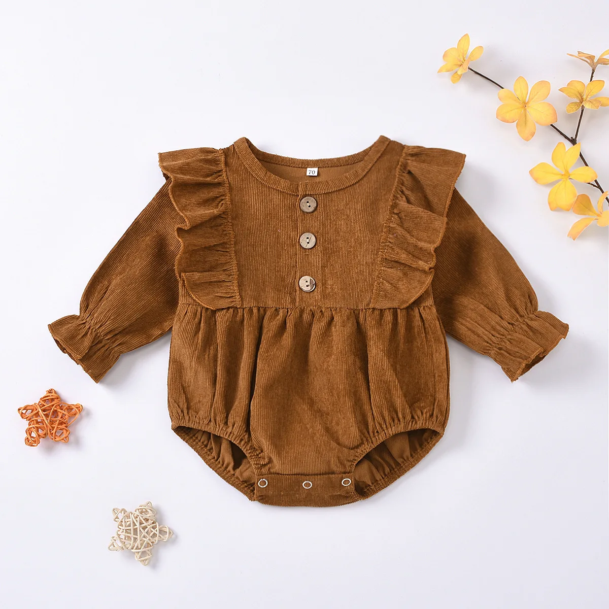 

0-18M Autumn Spring Infant Newborn Baby Girl Romper Ruffles Corduroy Long Sleeve Jumpsuit Vintage Baby Girl Clothing, As pic shows, we can according to your request also