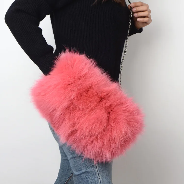 

2020 Fashion Fox Fur Warm Handbag Female Shoulder Chain Messenger Bag Natural Fox Fur Bag