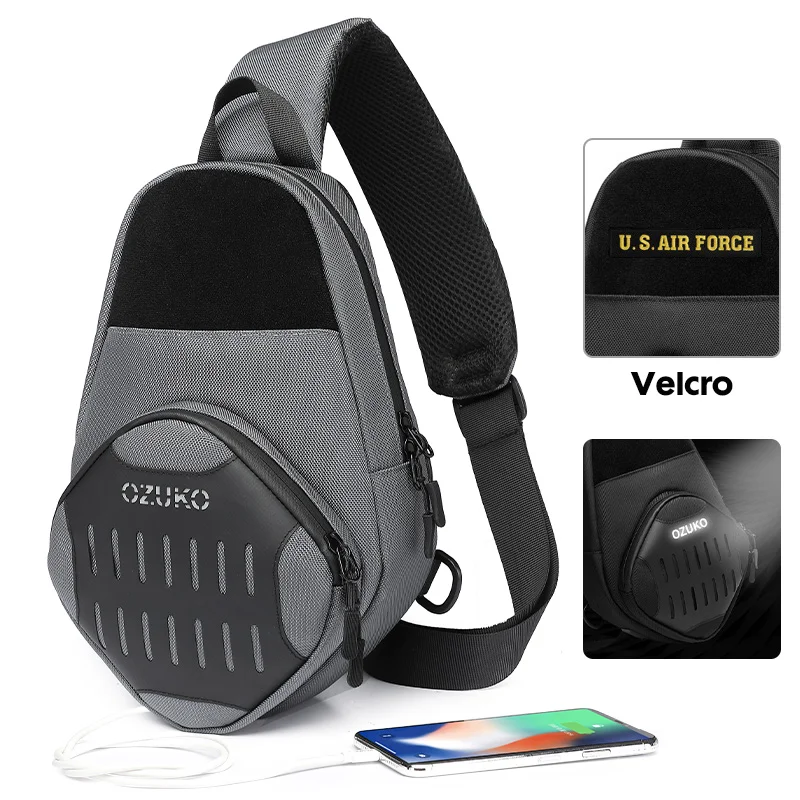 

Waterproof USB Charging Back Pack Reflective Custom Designer Trendy Sling Bag Messenger Mens Side Chest Pack Bag, Black,blue,grey,camo