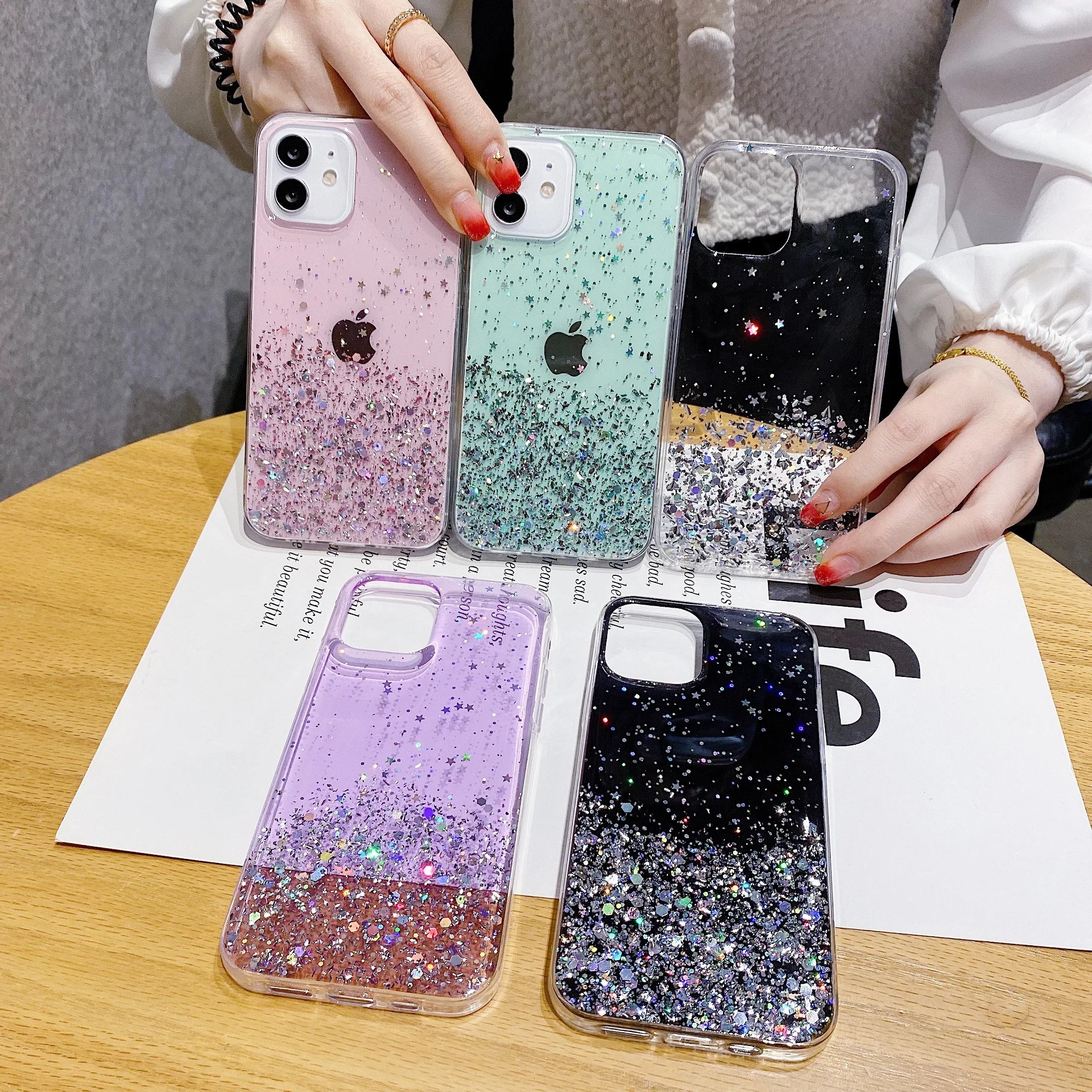 

Bling Glitter TPU Translucent phone case For iPhone 12 pro max 6 Plus 7 8 Plus X XS 11 Pro MAX XR Women Fashion Back Cover Capas