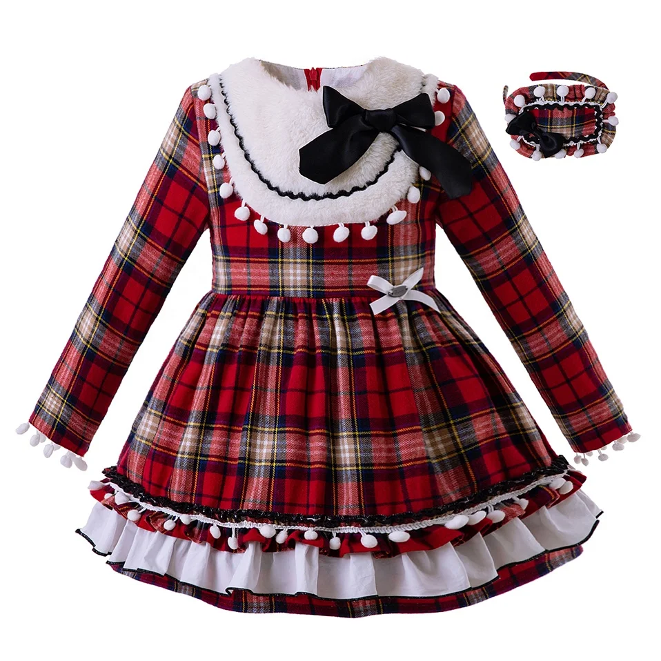 

OEM 2021 Pettigirl Girl popular Party Dress Grid Layered Baby Clothing Shop tartan plaid wear