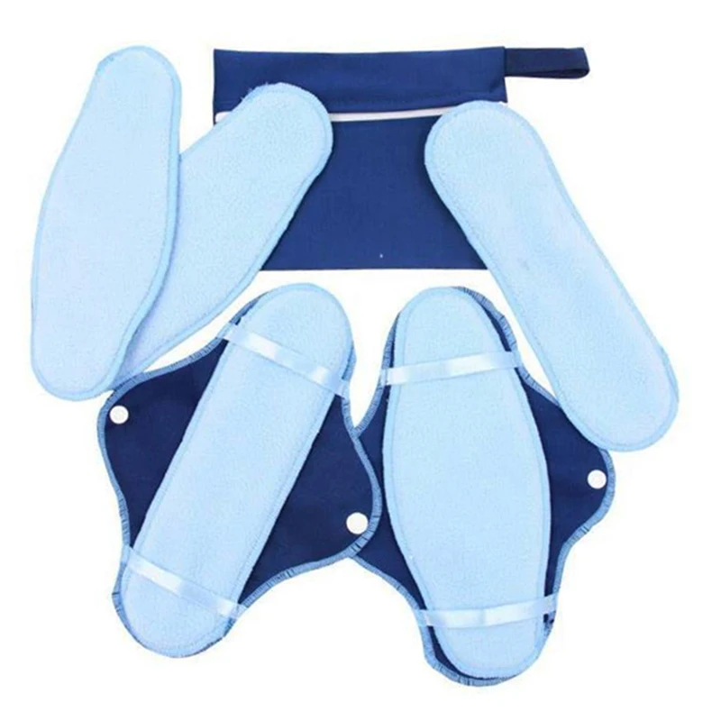 

Reusable Waterproof Bamboo Charcoal Menstrual Pads Sets 8pcs Panty Liner Regular Flow Heavy Flow Sanitary Pads, Blue/pink