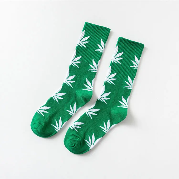 

Professional Manufacture Colorful Maple Leaf Tube Sports Socks Weed Leaf Socks, Multi color