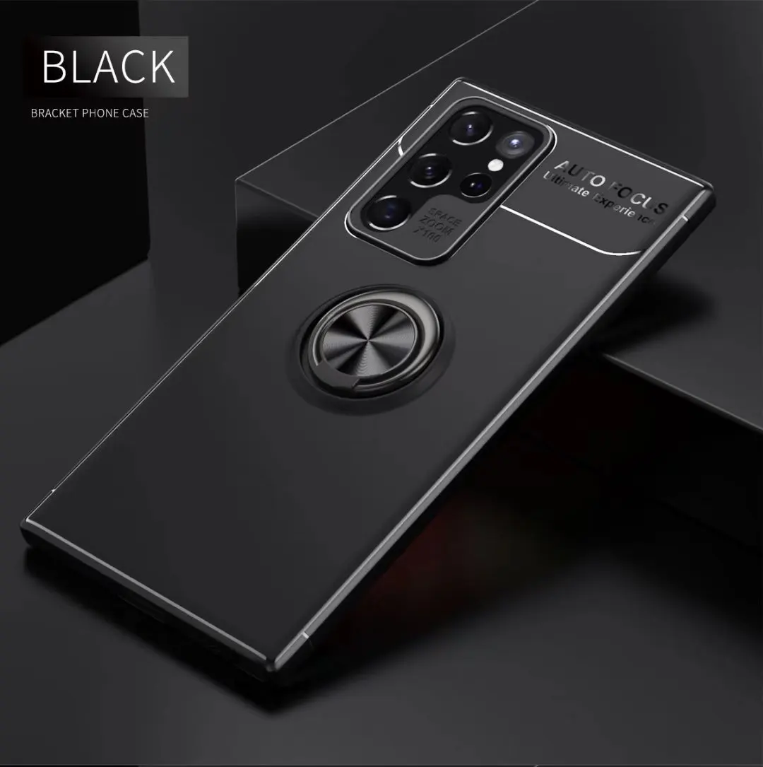 

Metal Finger Ring Holder TPU Case Magnetic Adsorption Car Mount Holder Case for Samsung Galaxy S22 ultra, As pictures