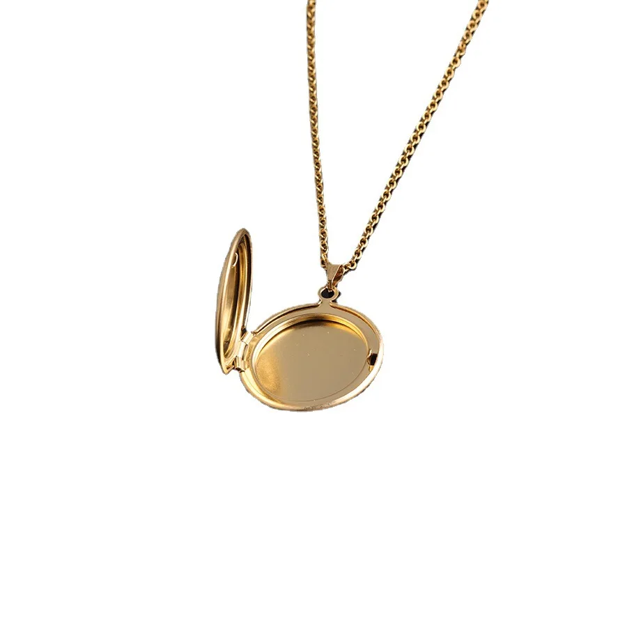 

Diy Jewelry Mirror Stainless Steel Glossy Round Opening Put Photo Box Chain Necklace For Men And Women