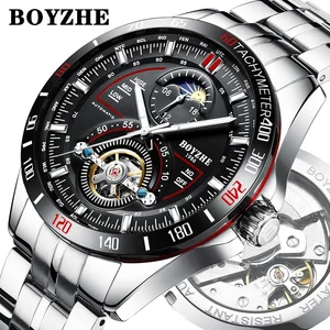 Brand BOYZHE Fashion Tourbillion Moon Phase Automatic Men Watches tourbillon watch mechanical