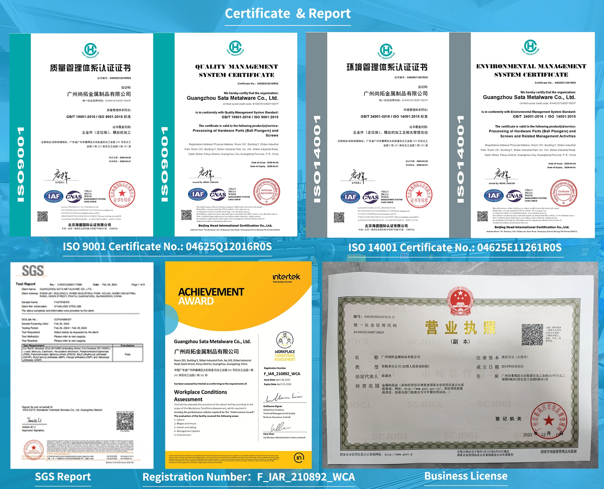 Certificate and Report