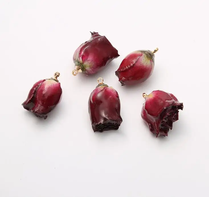 

newest real dried rose flower charms for jewelry making, Gold