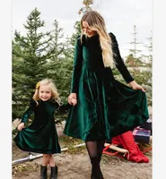 

5COLORS NEW Fashionable Mommy and Me Outfits Korean Velvet Fall Long Sleeve Dress Family Matching Clothing