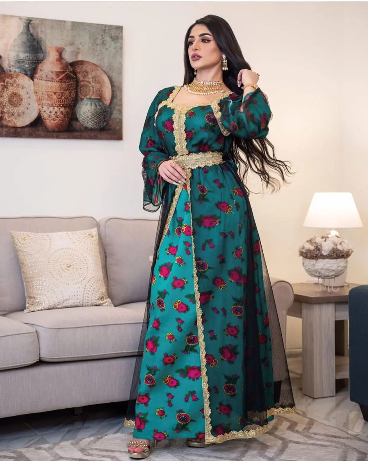 

2021 Gold Lace Embroidery Jalabiya Mesh Abaya Muslim Dress Eid Mubarak Dubai Turkish Arabic Moroccan Kaftan Islamic Clothing, White black light gray pink blue
