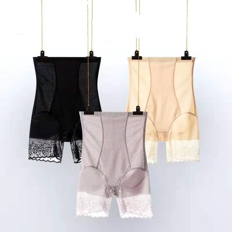 

wholesale Postpartum High Waist Flat Angle Tummy Tuck Ladies Lace Seamless Body Girdle Waist Girdle Lift Toning Pants, Black/beige/gray