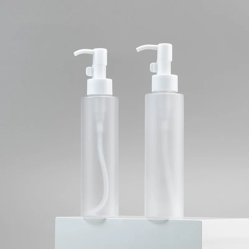 

Simple Design Empty 150ml Flat Shoulder Lotion Body Oil Frosted PET Plastic Pump Bottles