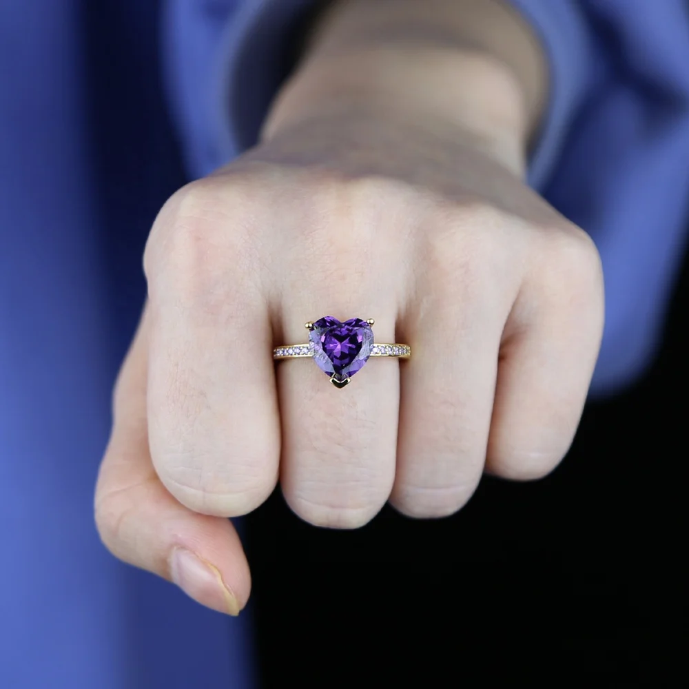 

New arrived women lady Rainbow finger band ring with cz paved white pink purple heart cz engagement wedding ring jewelry