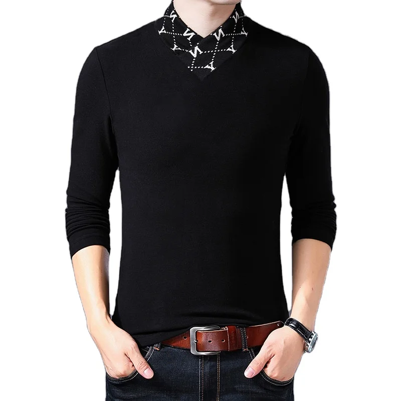 

95%Cotton Men 's polo shirt 2021 Autumn Personality Letters scarf collar Long Sleeved T shirt Lapel Embroidered plus size 5XL