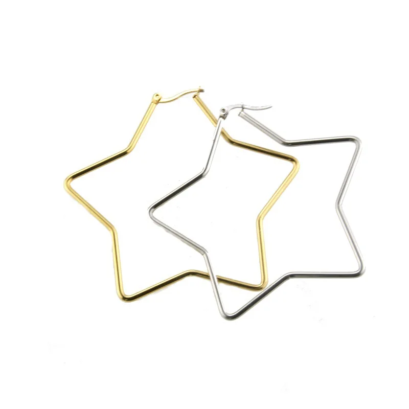 

2020 New Trendy Women Fashion Big Stainless Steel Star Hoop Shape Jewelry Earrings, Silver,gold