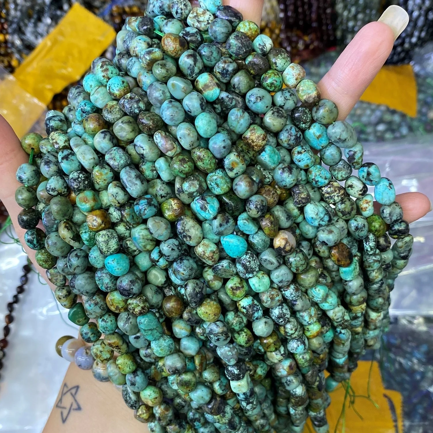 

8-10mm African Turquoise Gravel Pebble Beads Natural Healing Energy Irregular Shape Gemstone Beads 15", 100% natural color