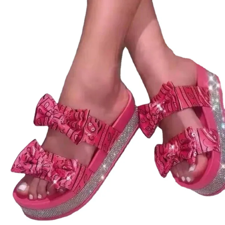 

Rhinestone lady fancy sexy flat sandals bow ladies platform sandals, Customized color