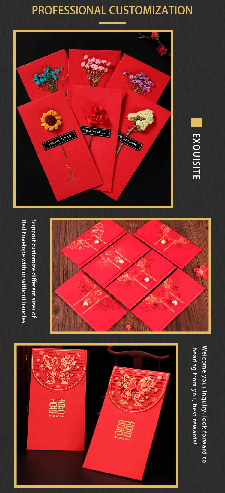 Hot Sale Custom Eco Friendly Packaging Envelope Bull Red Packet Paper Money Wallet