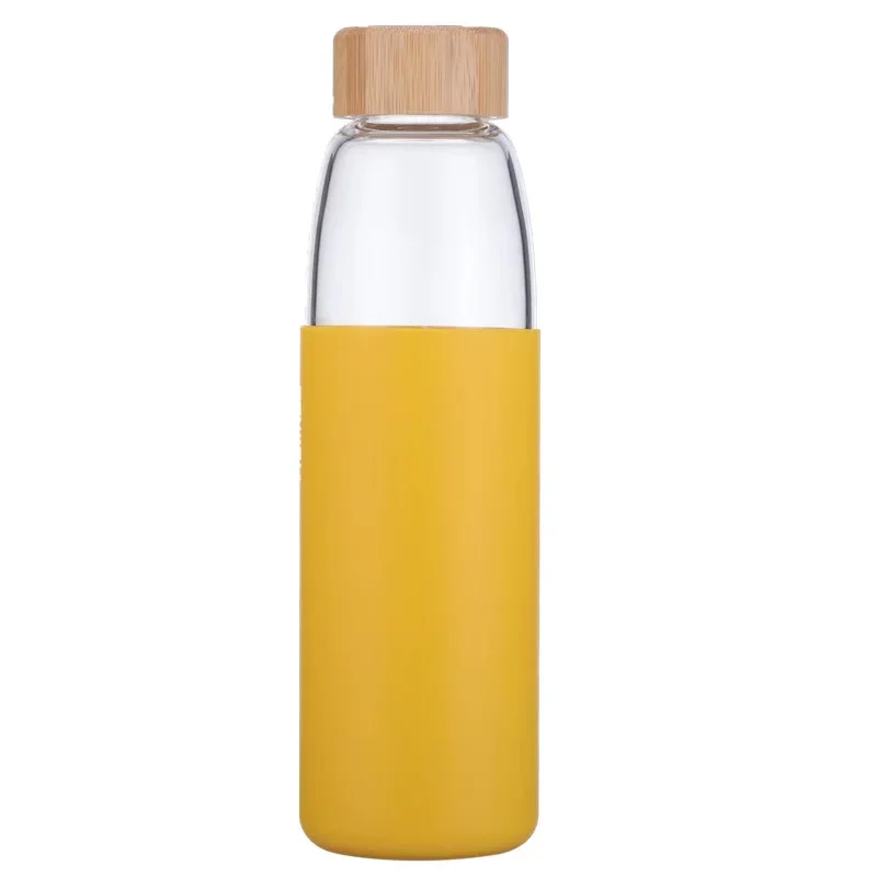 

eco friendly double wall glass tea bottle with bamboo or stainless steel lid to go water bottle, Customized color