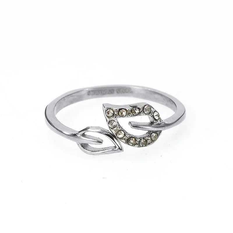 

Anillos Jewelry Silver Color Leaf Stainless Steel Ring with Zircon In Stock