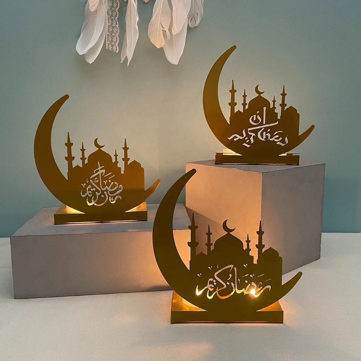 

DAMAI Eid Decoration Light Moon Star Candle Light Ramadan Festival Supplies Iron Household Decoration