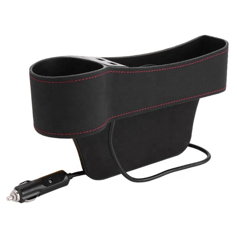

Universal Car Seat Gap Filler Catcher Organizer Console Side Pocket Storage Box Case Dual USB Charger Cup Holder, Black