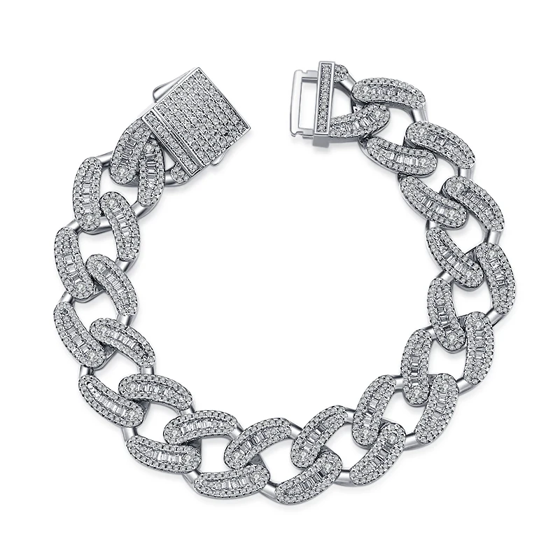 

Ice Out Bracelet Hip Hop Jewelry Miami Cuban Men's Bracelet Wholesale, Sliver