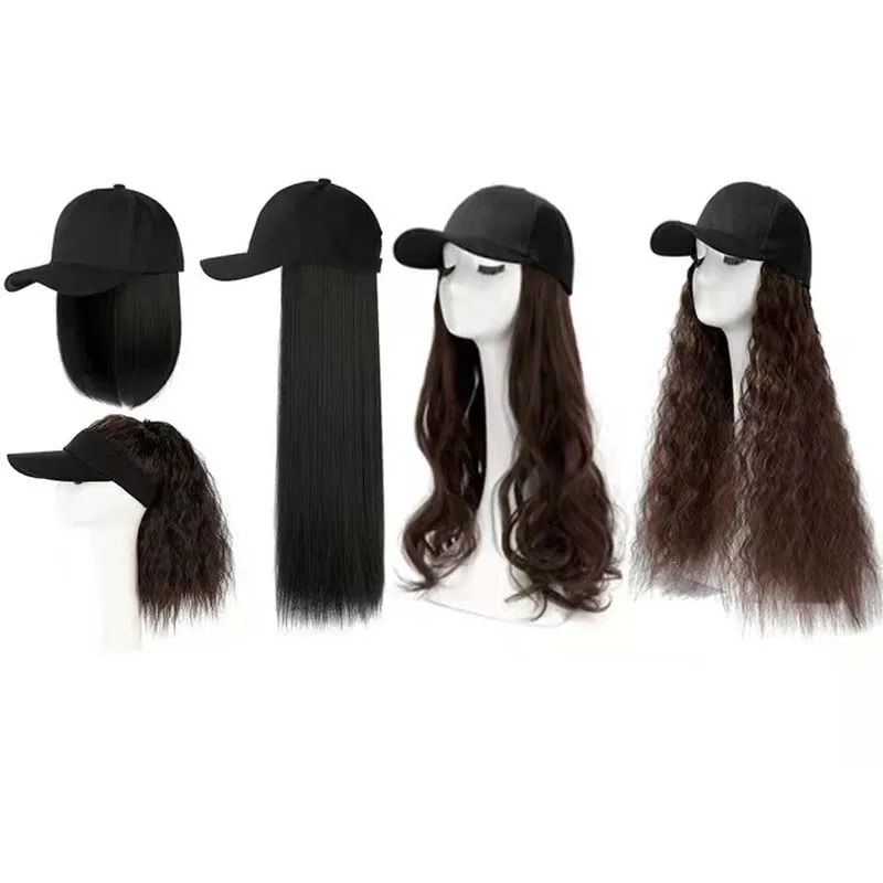 

Wholesale Natural Pelucas sinteticas de fib women bob wig hats hair Short synthetic hair wig with hat