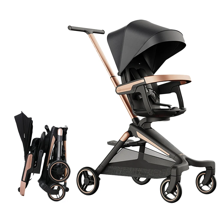 

four-wheel two-way stroller lightweight folding baby walking artifact, Black or customization