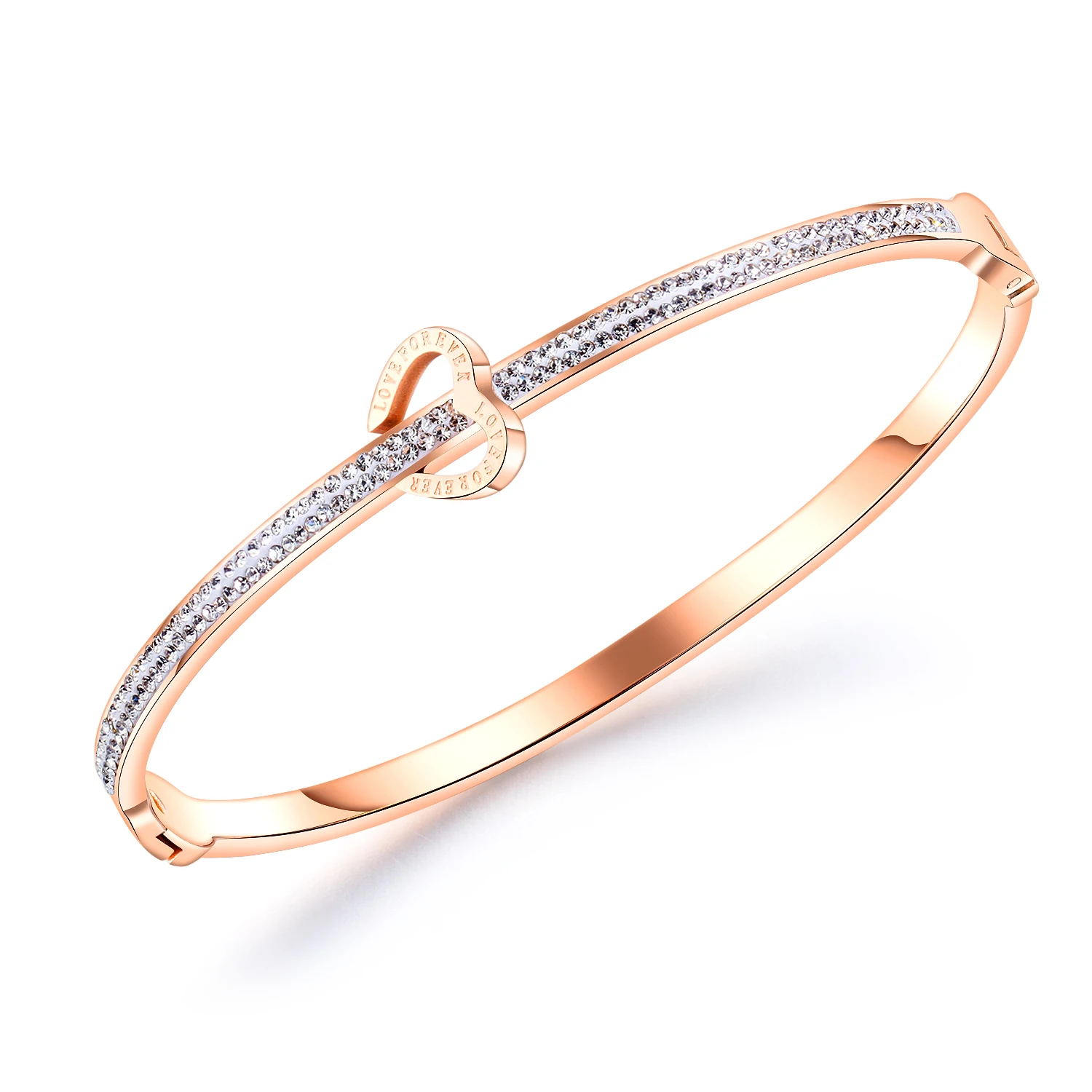 

Trendy Quality Stainless Steel Heart Shaped Single Row Of Zircon Jewelry Gold Bracelet For Women GH954