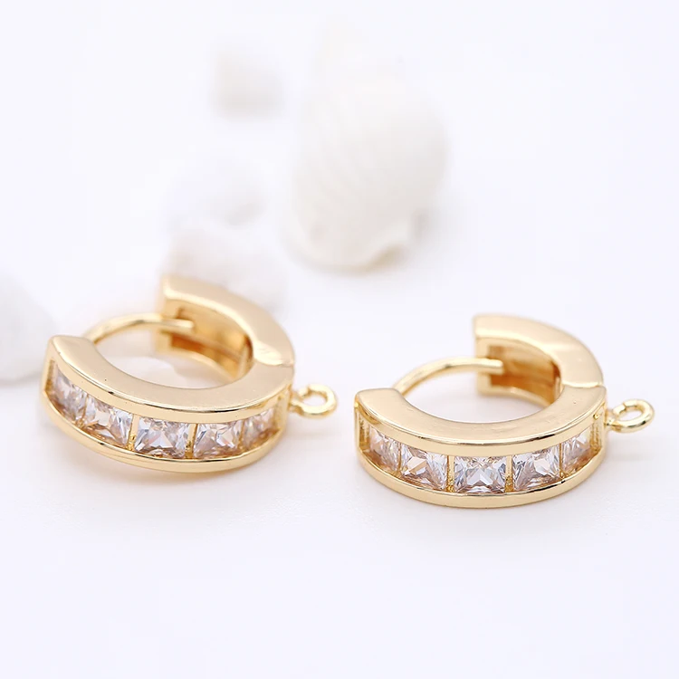 

New Design Shiny Circle Shape Micro Pave Zircon 14k Gold Plated Small Hoop Earrings