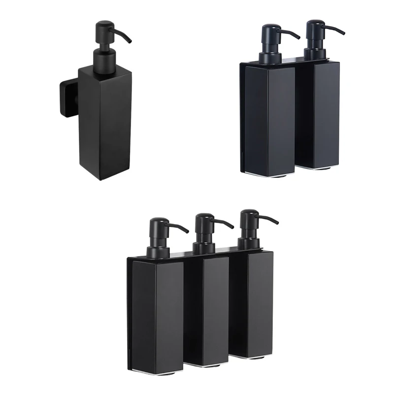 Wall Mounted 304 Rust Proof Stainless Steel Brushed Black Square Shampoo and Shower Gel Soap Dispenser for Bathroom Kitchen
