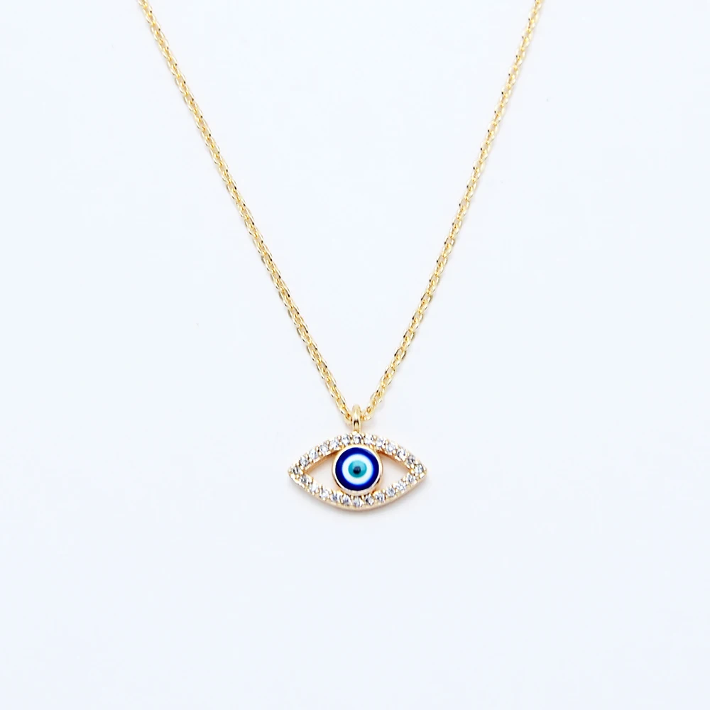 

Gold Plated Eye Charm Necklace Paved with Zircon