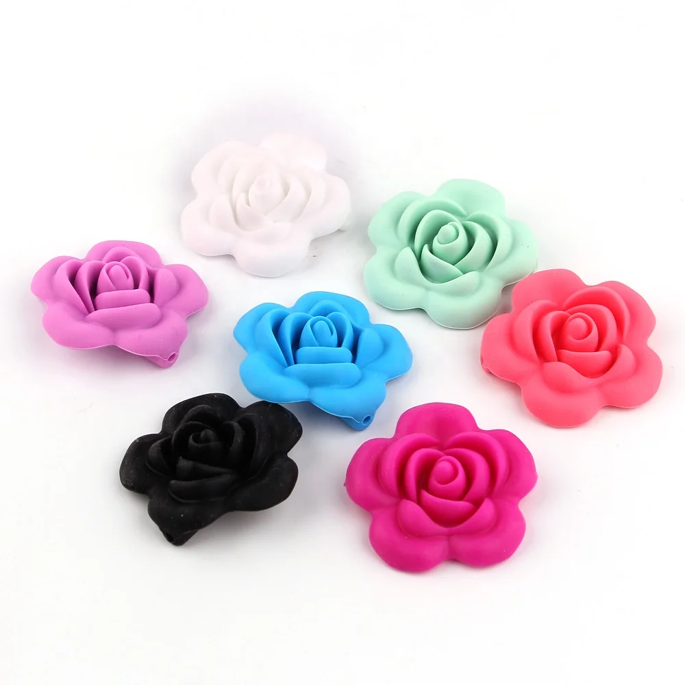 

Baby Teether Rose Beads DIY Chew Pacifier Chain DIY Rodents Bead Food Grade Silicone Beads, Pink , blue , grey ,mint