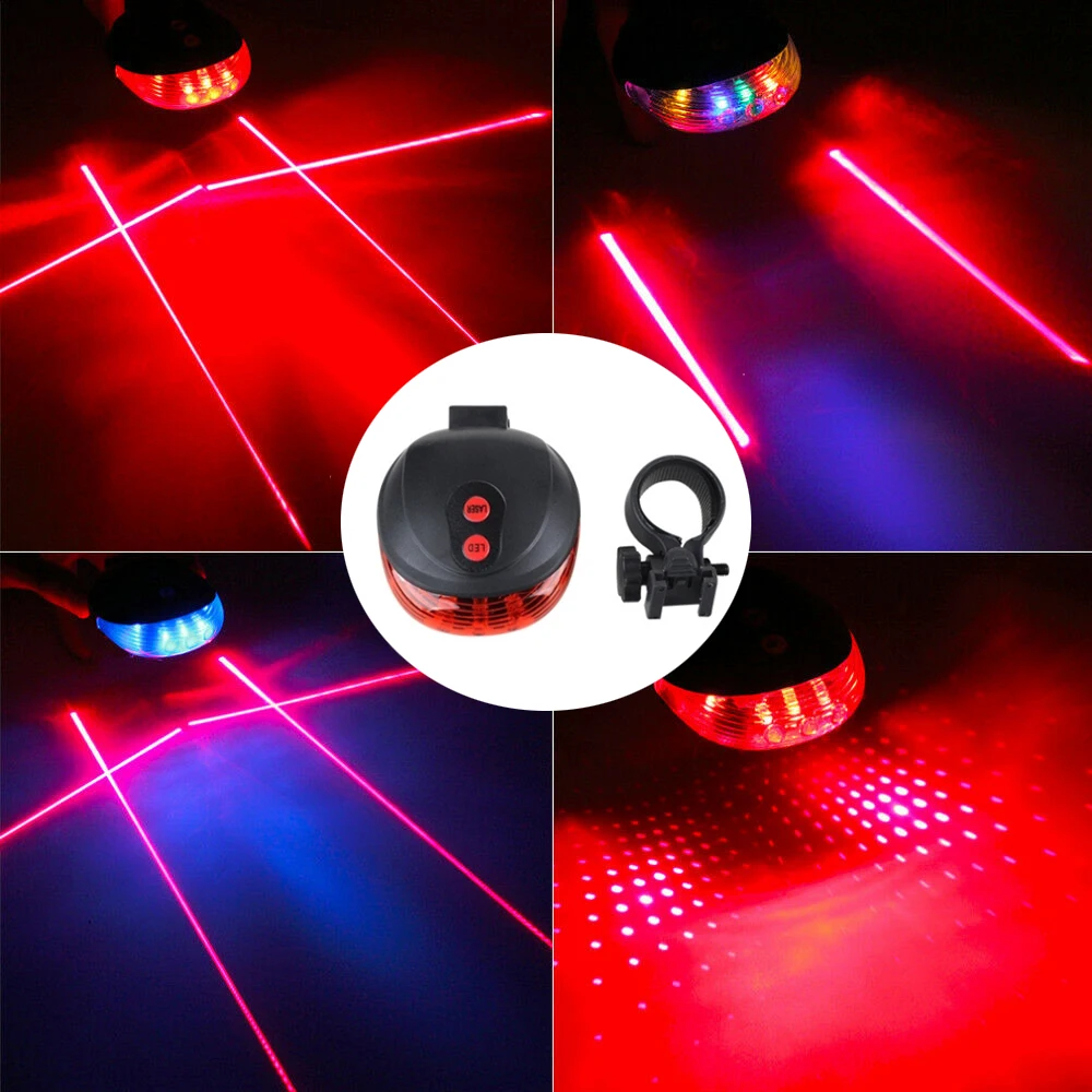 

5 LED Flashing Bicycle Safety Warning Lamp LED Bike Rear Light 2 Laser Bicycle Tail Lights