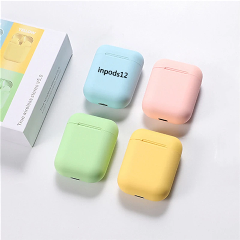 

2021 New Macarons Inpods 12 Frosted Feel Touch Control Pop Up Window Connection 5.0 Stereo Mini Wireless Earphone For
