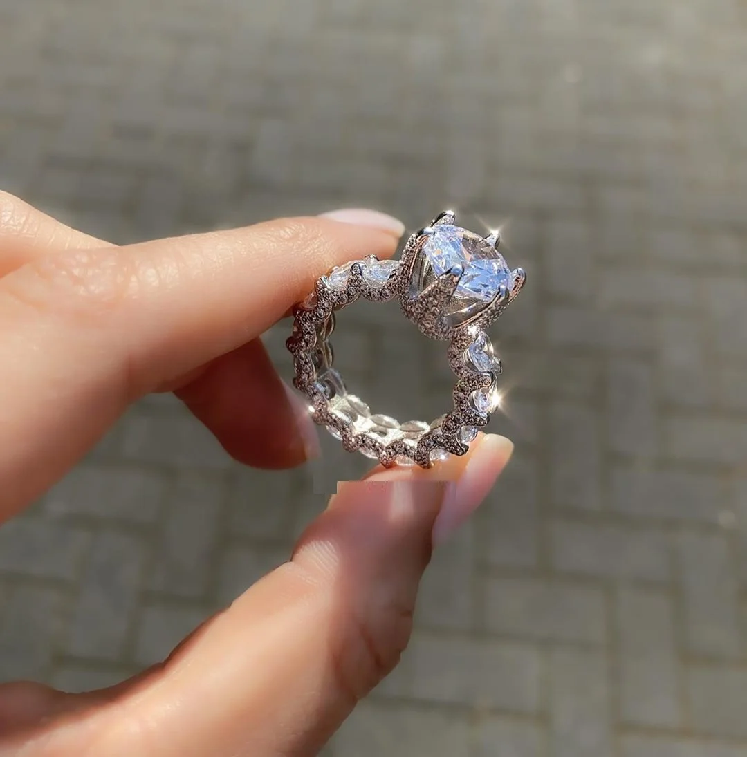 

metal silver plated studded zircon super flash cz extravagant big diamond ring for women, Customized