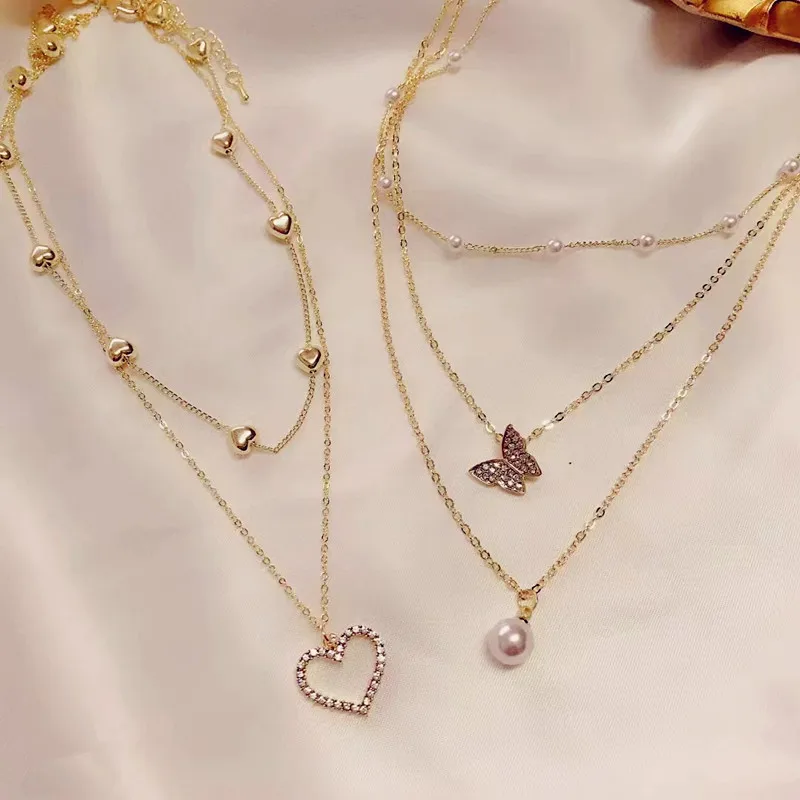 

Wholesale Multi Layered Gold Butterfly Choker Necklace