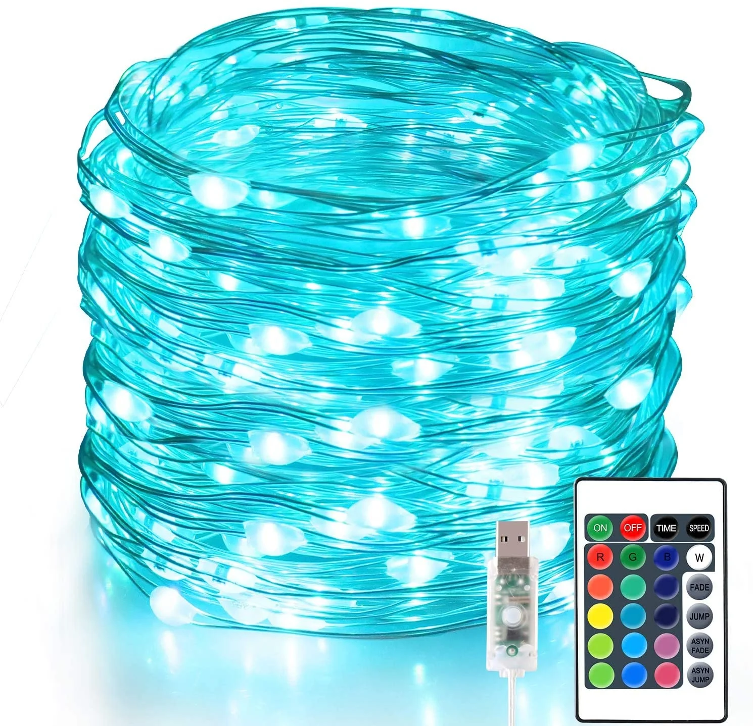 100 LED 33 FT Christmas Lights USB Plug in String Lights, 16 Colors Changing Silver Wire Firefly Lights with Remote Control