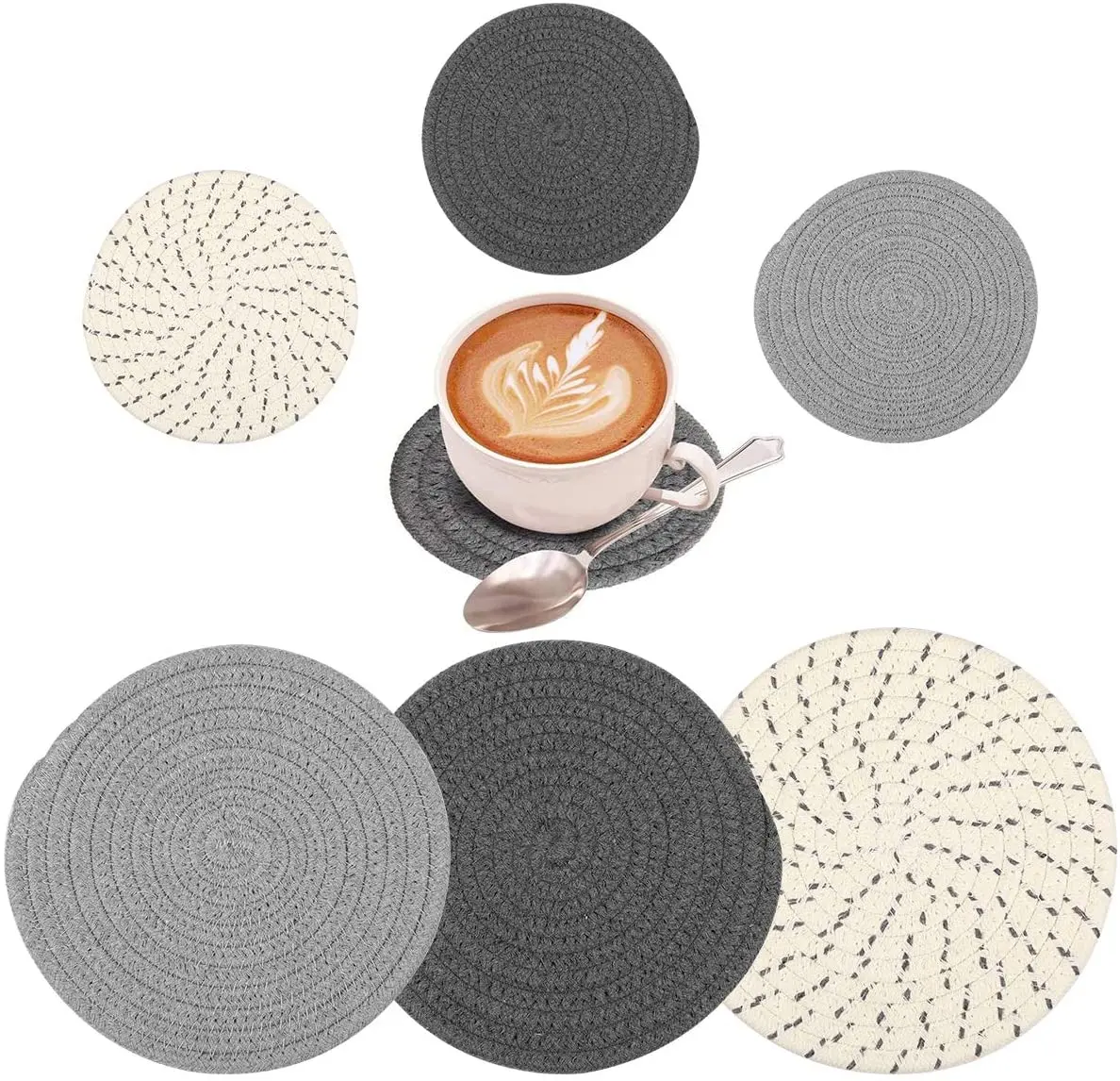 

6pack Cotton Rope Coaster Custom Trivets Set for Kitchens Hot Mats and Cotton Thick Thread Weave Pot Holders For Cooking Hot Pot, Nature