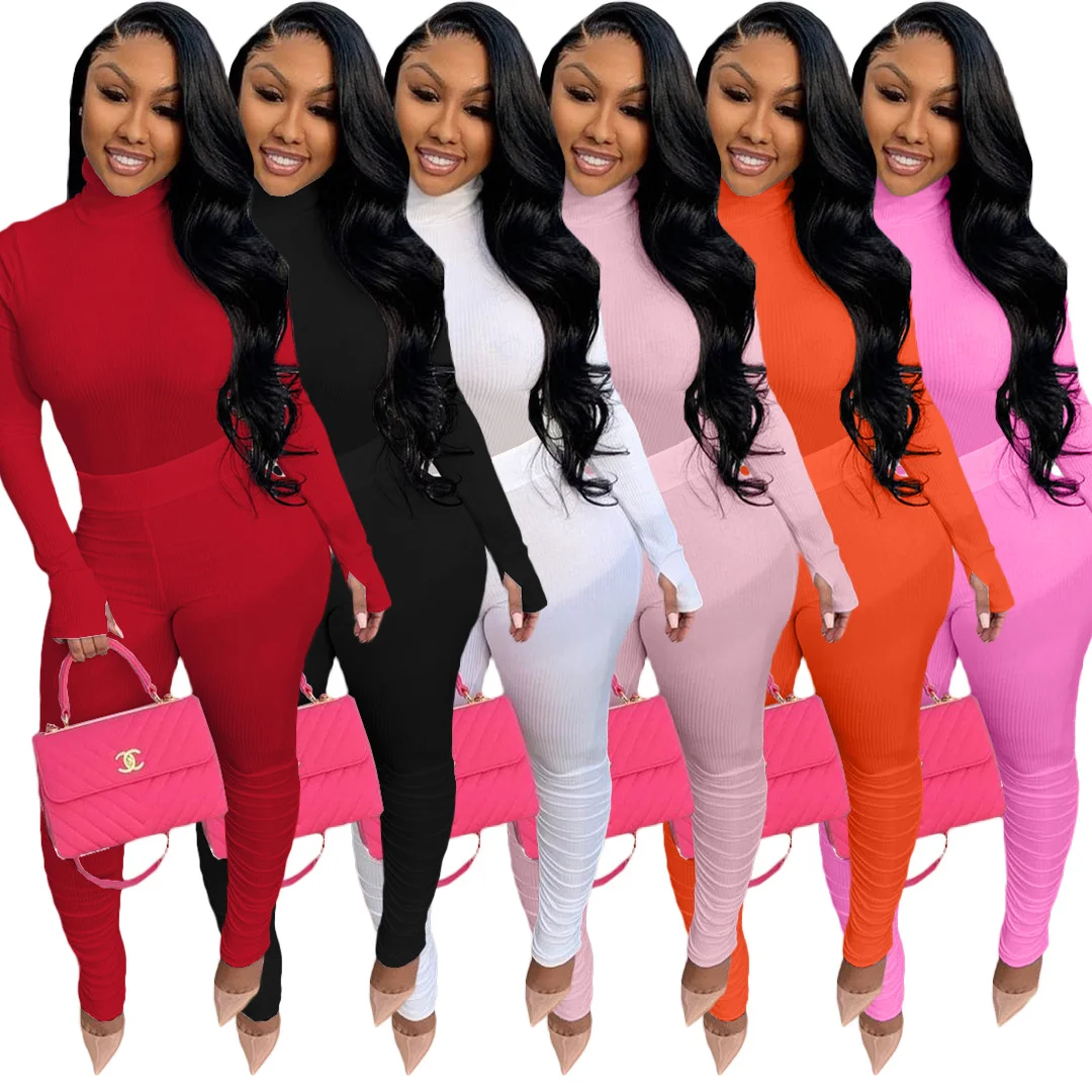 

High Quality Solid Two Piece Pants Women Clothing Spring 2021 2 Piece Set Women, Custom color or our colour stock