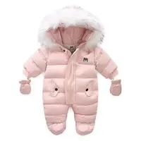 

P0123Kids Baby Girls Heavy Down Winter Jacket romper, Snowsuit with Fur hoodies for Girl's Clothing