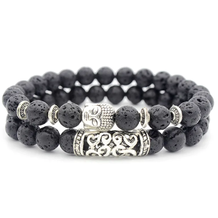 

Cross-border source jewelry wholesale volcanic rock Buddha head stone combination bracelet multi-circle Buddhist bead bracelet, Picture shows